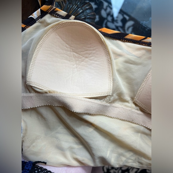 Vintage 1990s Skirted One Piece Swimsuit Orange and Brown Tropical - Picture 4 of 6